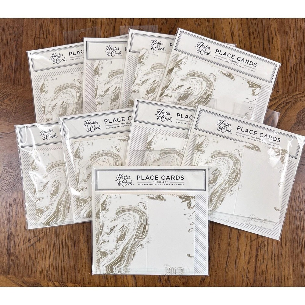9 Packs New Hester & Cook 12 Name Place Cards Die Cut Gold Marbled HC086 108 Car
